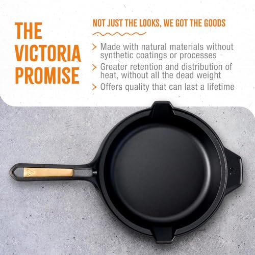 Image of Victoria Signature Gold Cast Iron Skillet, Cast Iron Frying Pan with Long Handle, Includes Gold Insert in Handle, 10 Inch, Made in Colombia