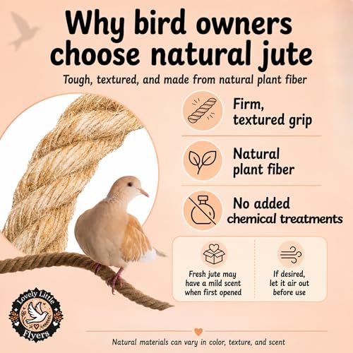 Image of Bird Rope Perch for Parrots, Bendable Natural Jute Boing with Pine Wood and Stainless Steel Mount, Cotton Alternative, Cage Accessory for Parrots (Brown, 4 feet)
