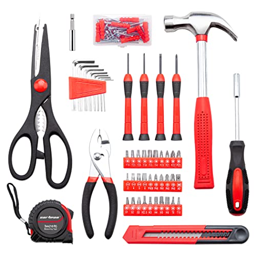 Cartman Tool Set General Household Hand Tool Kit With Plastic Toolbox Storage Case Red & Black #TOP2