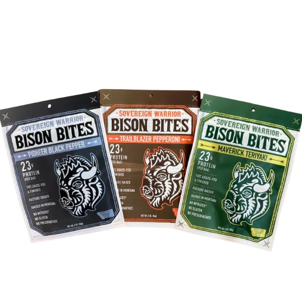 Sovereign Warrior 100% Grass-Fed Bison Bites Sampler Pack | Handcrafted, Locally Sourced & Made in Montana – Honey Sweetened, No Preservatives, Gluten Free, No Antibiotics or Hormones