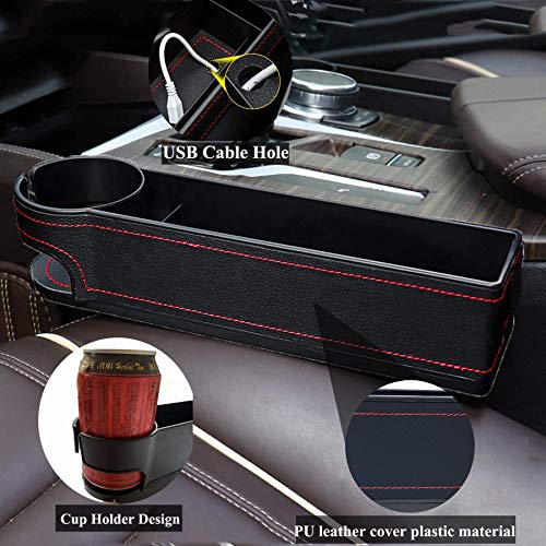 LUCKLYJONE Car Seat Gap Filler, Console Side Pocket, Car Seat Pocket Organizer Catcher Caddy for CellPhones Wallet Coin with Cup Holder Black(Driver Side)