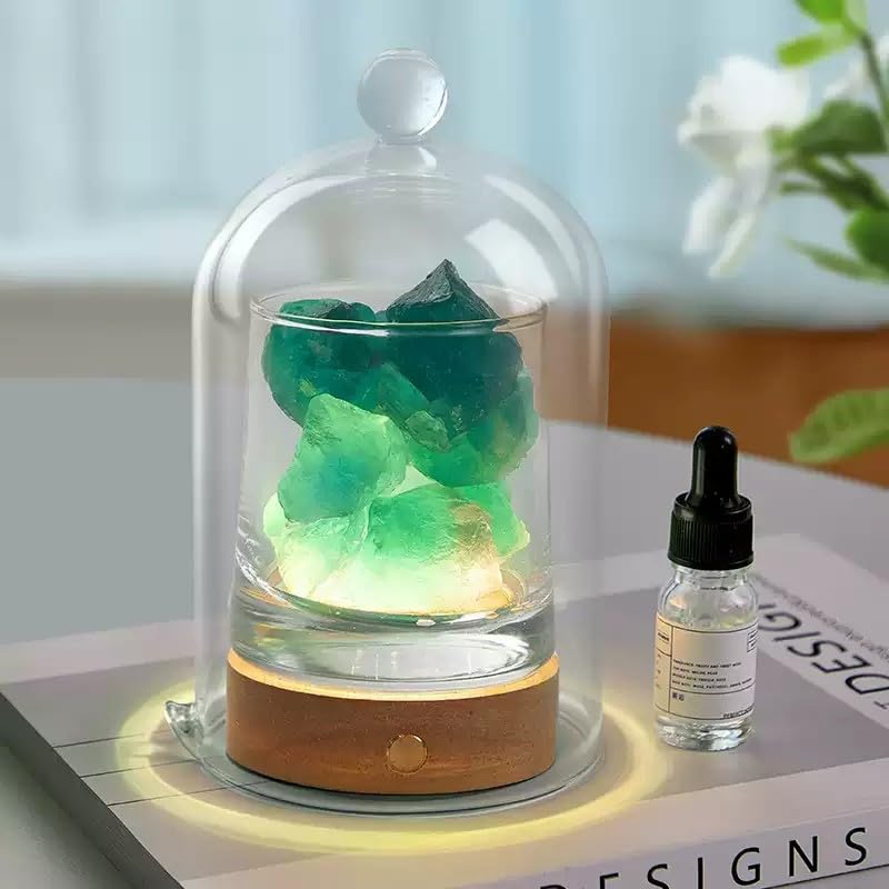 Lampada di sale dell'Himalaya 2 in 1 e diffusore di oli essenziali ad ultrasuoni, luce per aromaterapia senza fuoco, con 2 oli essenziali, aromaterapia, ricaricabile tramite USB, con copertura in