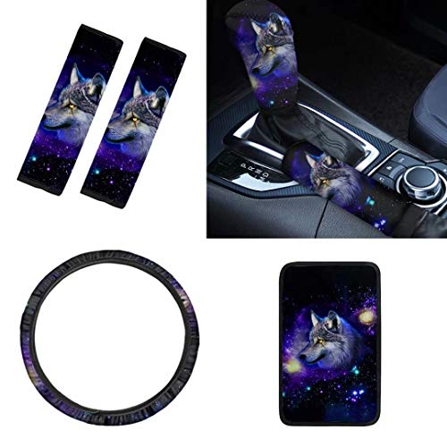 Deeprinter galaxy wolf steering wheel cover + 2 pcs belt pads +1 …