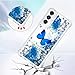 CAIYUNL for Samsung Galaxy A05S Case with Screen Protector,Cute Glitter Bling Liquid Shockproof Soft TPU Slim Silicone Girls Women Phone Case Cover Protective for Samsung Galaxy A05S-Blue Butterfly