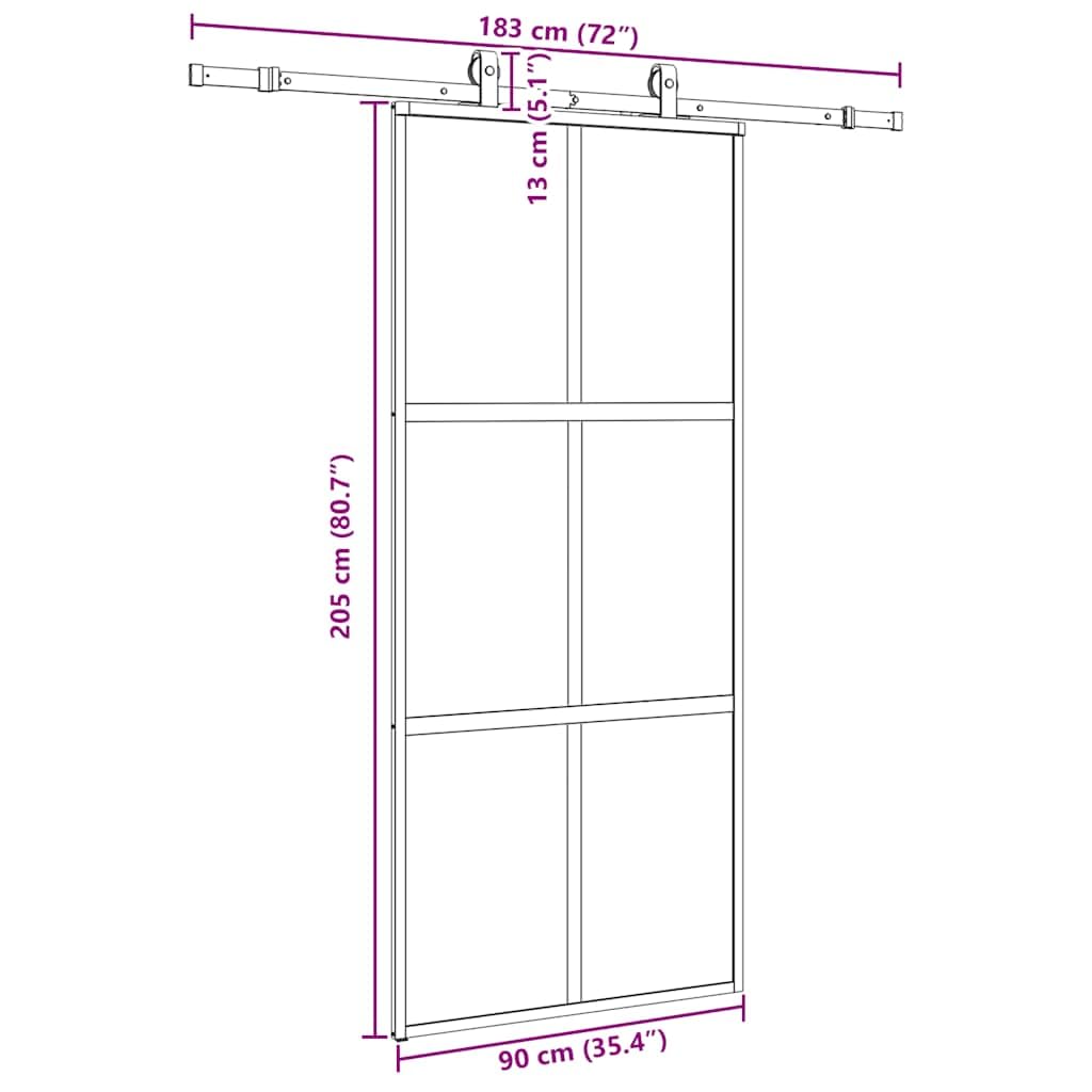 ACAGALA Glasschiebetür Komplettset 90 cm Breite | Inkl. Schiebetürbeschlag & Montagezubehör | Schiebetürsystem für Zimmertüren, Wohnraum & Büro | Schiebetür aus Hartglas | Schwarz und matt