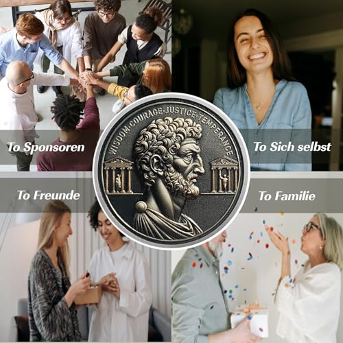 Stoische Philosophie Münze – Inspirierende Nachdenkliche Münze – Römische Kardinaltugenden Herausforderungsmünze,Motivierende Geschenke für Männer, Frauen und Kinder