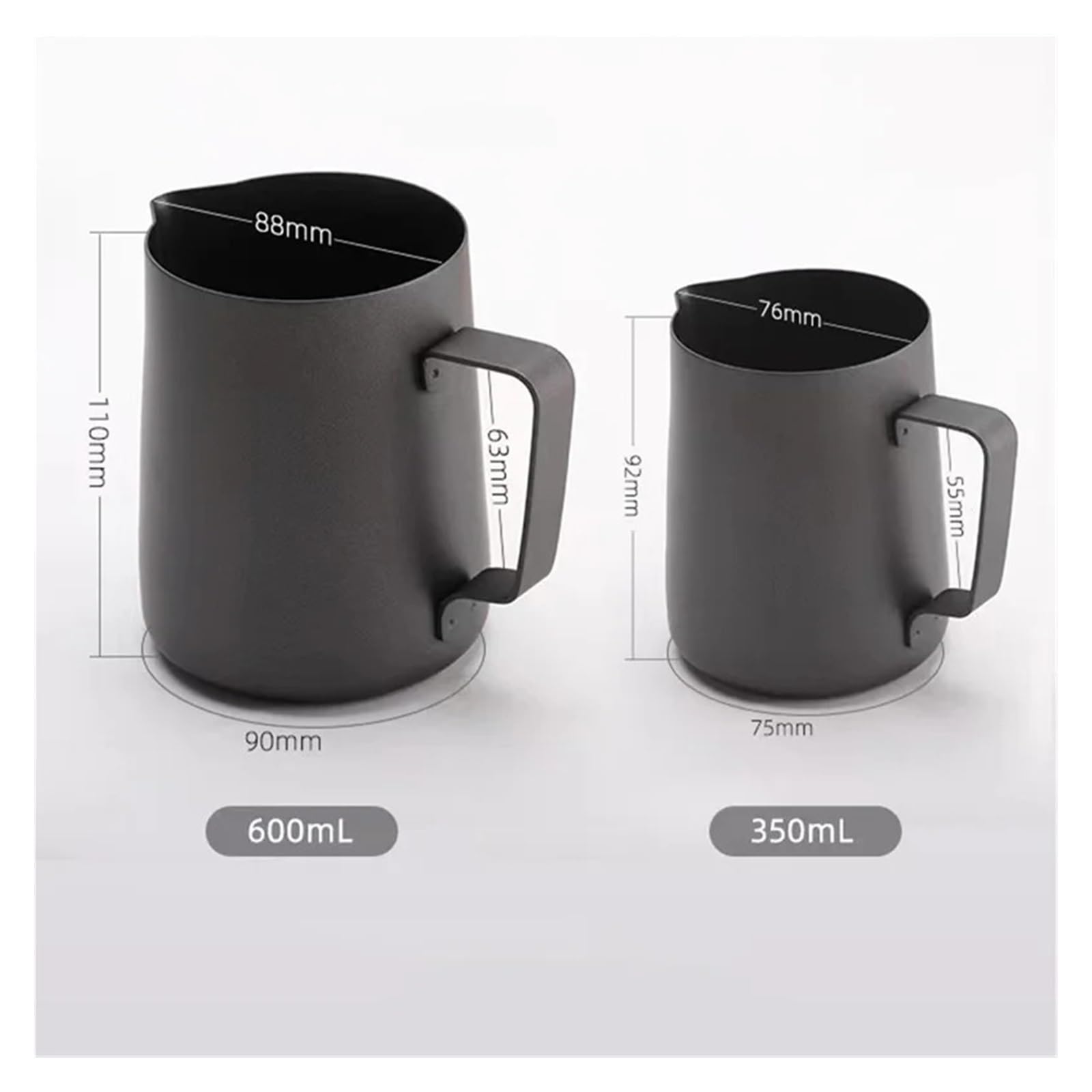 Jarra medidora de acero inoxidable compatible con leche, café, 350/600 ml, espumador de leche, accesorios for jarra.(600ML black)