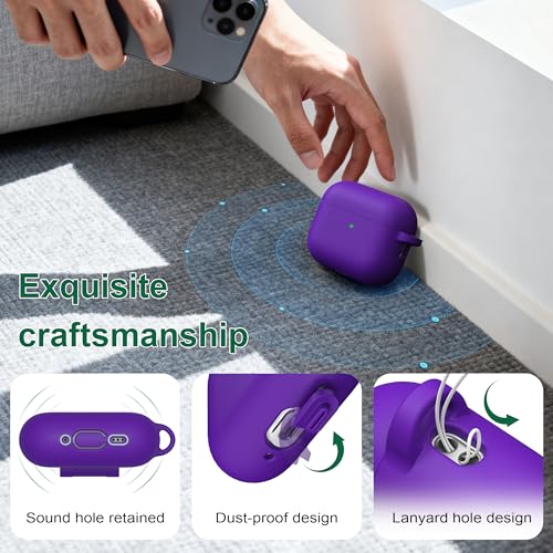 Image of R-fun for AirPods Pro 3 Case (2025), Soft Silicone Protective Case Cover Compatible with Apple AirPods Pro 3rd Generation (USB-C Cable) for Women Men with Cleaning Kit and Keychain, Purple