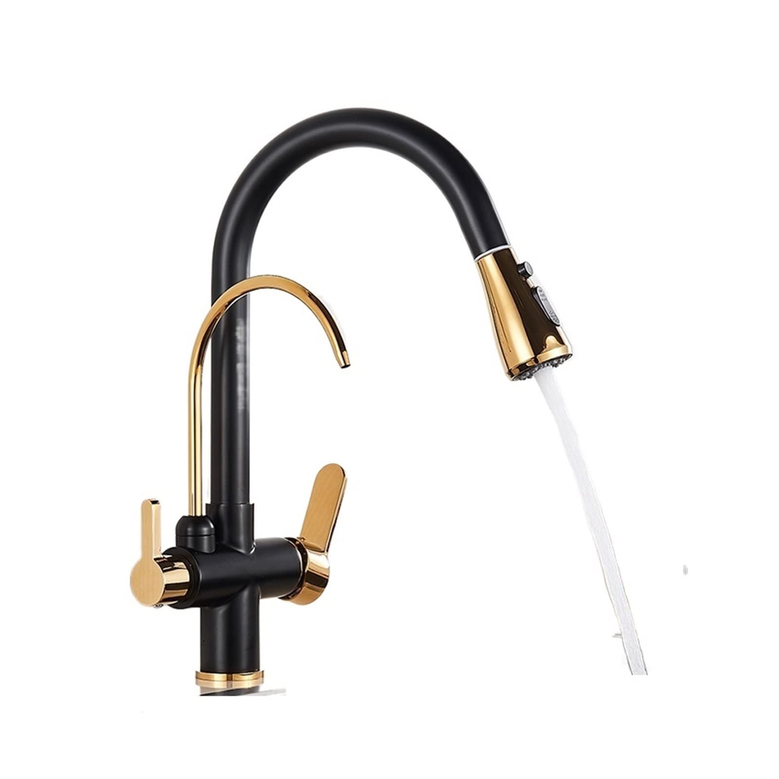 FCXWEVR Black & Gold Kitchen Faucet with Water FilterDual Handle Mixer 360° Rotation Water Purifin FeatureStylish & Functional Kitchen Taps