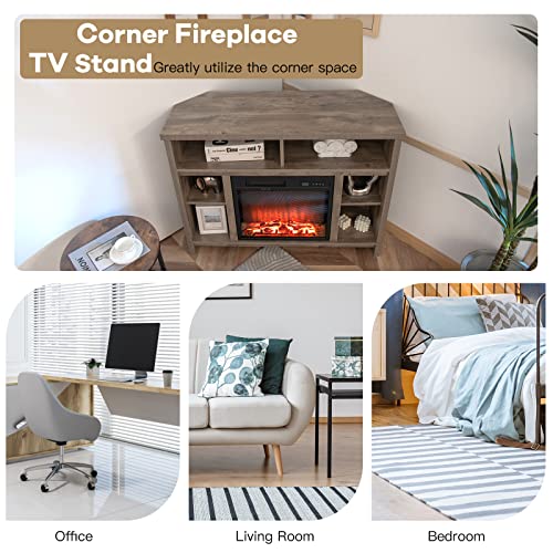 Tangkula Corner Tv Stand For Tvs Up To 48 Inch W/Electric Fireplace, Insert Heater W/ 5 Brightness & Remote Control, Tv Console Table W/Cable Hole & Adjustable Shelf, Fireplace Entertainment Center #TOP7
