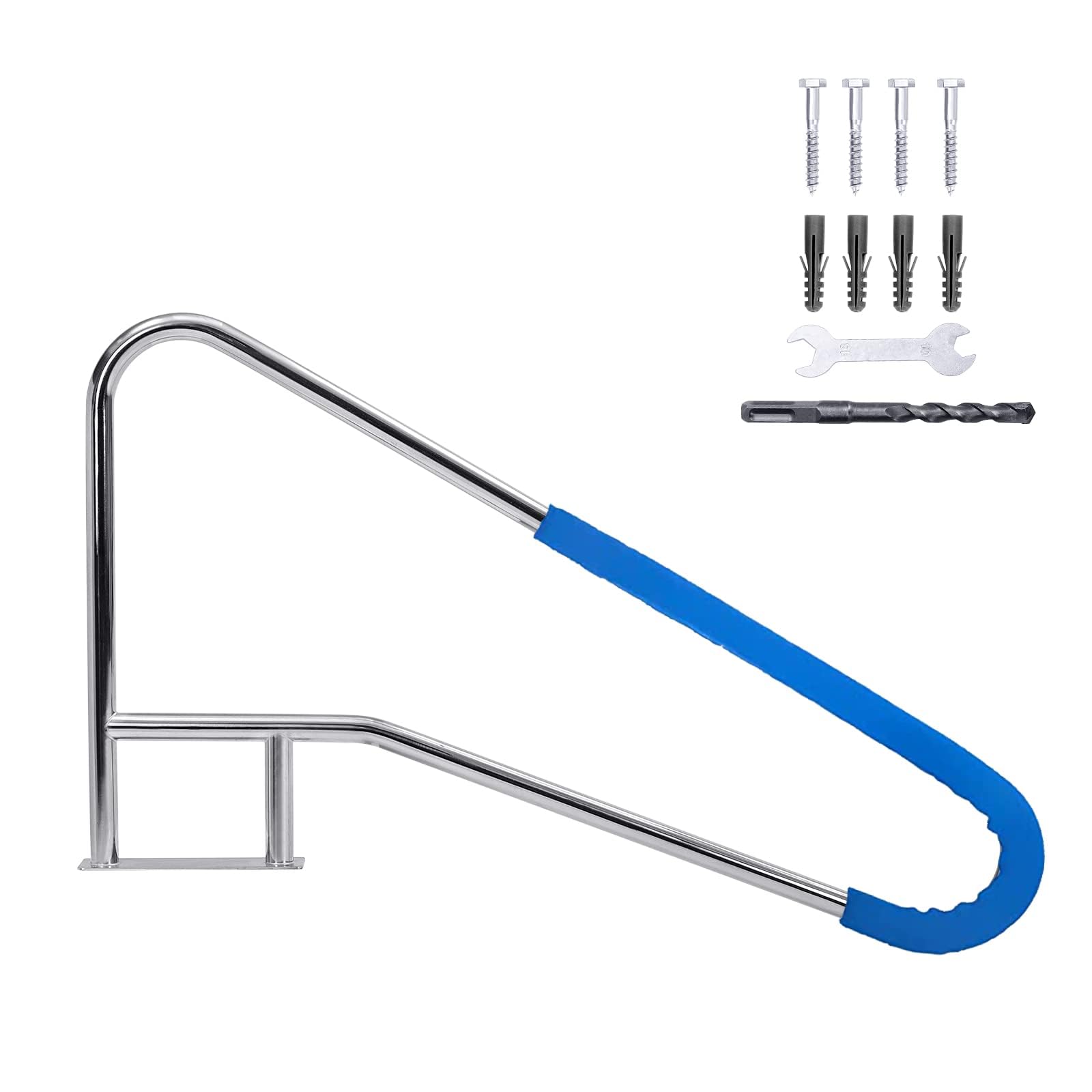 Aptliton Swimming Pool Handrail 304 Stainless Steel, Rust-Proof Pool Safety Railing with Base Plate, Inground Pool Grab Rail for Steps Entry, Hotel Spa Hand Rail (Silver)