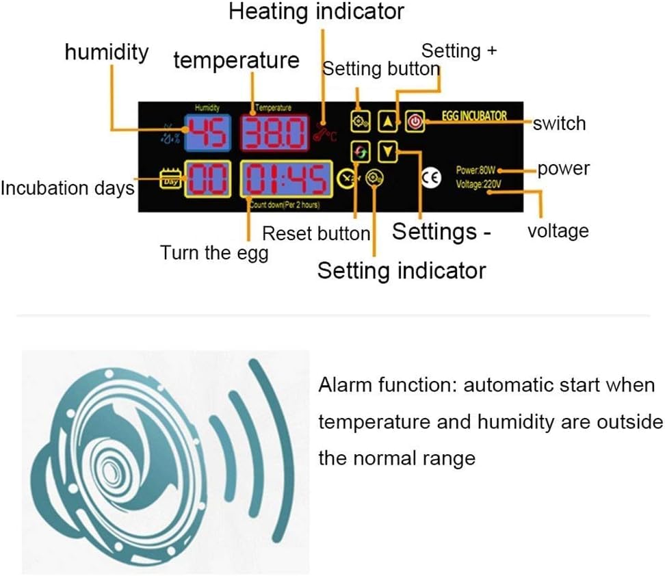 Incubatori Incubatrice Digitale Completamente Automatica for 48 Uova di Gallina, Oca e Anatre, con Controllo Intelligente della Temperatura.(Dual Power Supply)
