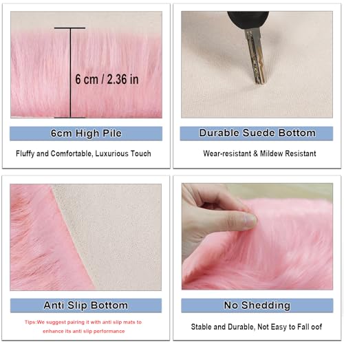 HARESLE Runder Kunstfell Teppich, Super Flauschiger und Weicher Kleiner Teppiche, Teppich Rund für Schlafzimmer, Wohnzimmer, Kinderzimmer, Lounge (Rosa,50cm/20 Zoll)