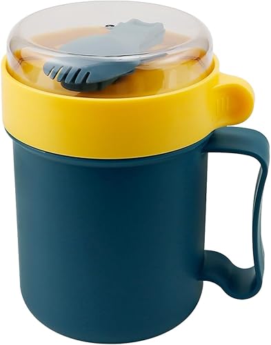 Taza de sopa con tapa y cuchara, tazas de desayuno de 10.1 fl oz, taza de sopa portátil, apta para microondas, taza de leche para sopas, fideos,