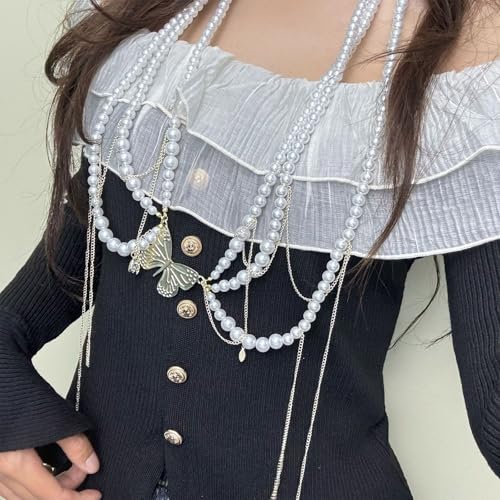 Stylish Waist Chain Artificial Pearls Tassels Long Necklace Multilayer Beaded Chain Belt For Women Daily And Formal Wear Multiuse Tassels Waist Belt3