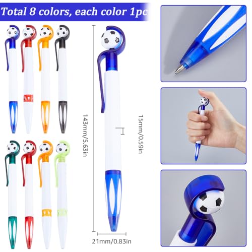 SUNNYCLUE 8Pcs 8 Colors Football Ballpoint Pens Bulk Sports Writing Pens Plastic Souvenirs Party Favors Black Ink Novelty Retractable Soccer Pens for Writing School Office Desk Stationery Supplies - Image 3