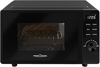 ProfiCook Microwave with Grill 20 L Microwave without Turntable for Even Heat Distribution Microwave Black with Timer and Defrost Function Includes Grill Grate 23 x 20 cm 1150 W PC MWG 1278