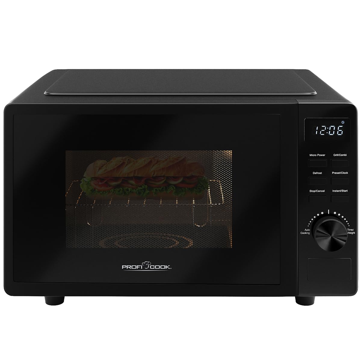 ProfiCook microondas con grill | 20 litros | microondas sin plato giratorio | microondas negro con temporizador y función de descongelación | incl. rejilla grill: 23 x 20cm,1150W | PC-MWG 1278