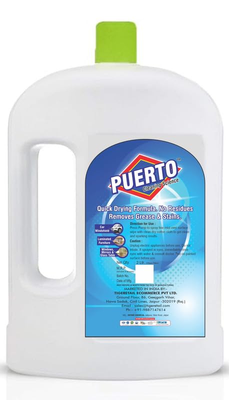 Image of Puerto 2 Ltr (Pack of 1) Glass and Surface Cleaner Liquid Spray Refill|Glass Cleaner for Car, Kitchen and Home Surfaces | Multi Surface Cleaner