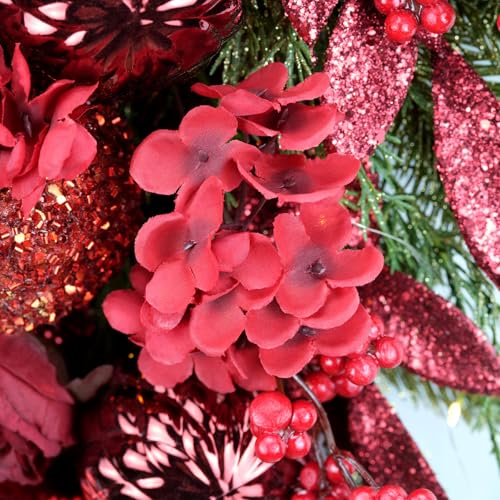 YULETIME 61 cm beleuchtete, dekorative Tropfengirlande, batteriebetriebene Girlande mit Lichterkette (Rote Hortensie) – Ansicht 6