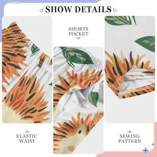 Hedgehog with Leaf Print Boys Long Pants Soft Trousers Elastic Waist Kids Lounge Bottoms with Pockets S-XL4