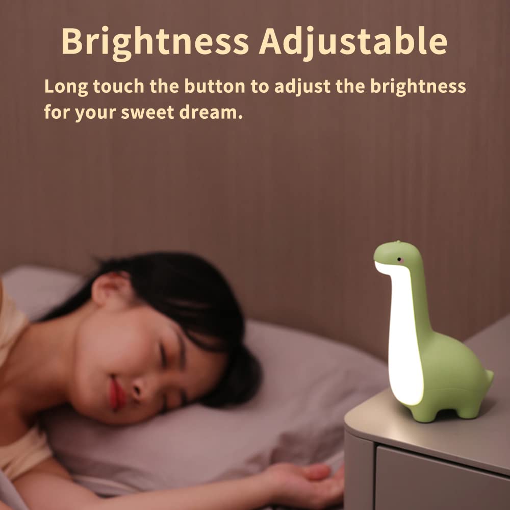 Bonita luz nocturna de dinosaurio, brillo ajustable, lámpara de noche para bebé, recarga USB, decoración de habitación de bebé, luz nocturna para niños, regalos de dinosaurio para cumpleaños,