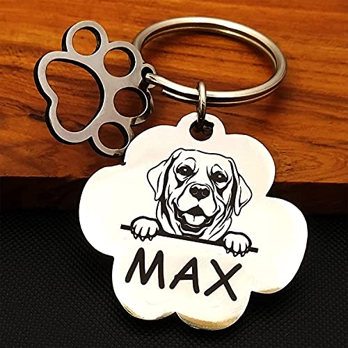 Image of Jypr Customized Product's Stainless Steel Pet Id Tag Personalize Black Laser Engrave Name Locket Collar Tag For Your Loving Pet Dog, Cat 2 Mm Thick With Paw Tiny Charm (Paw Face Tag), 1 Label