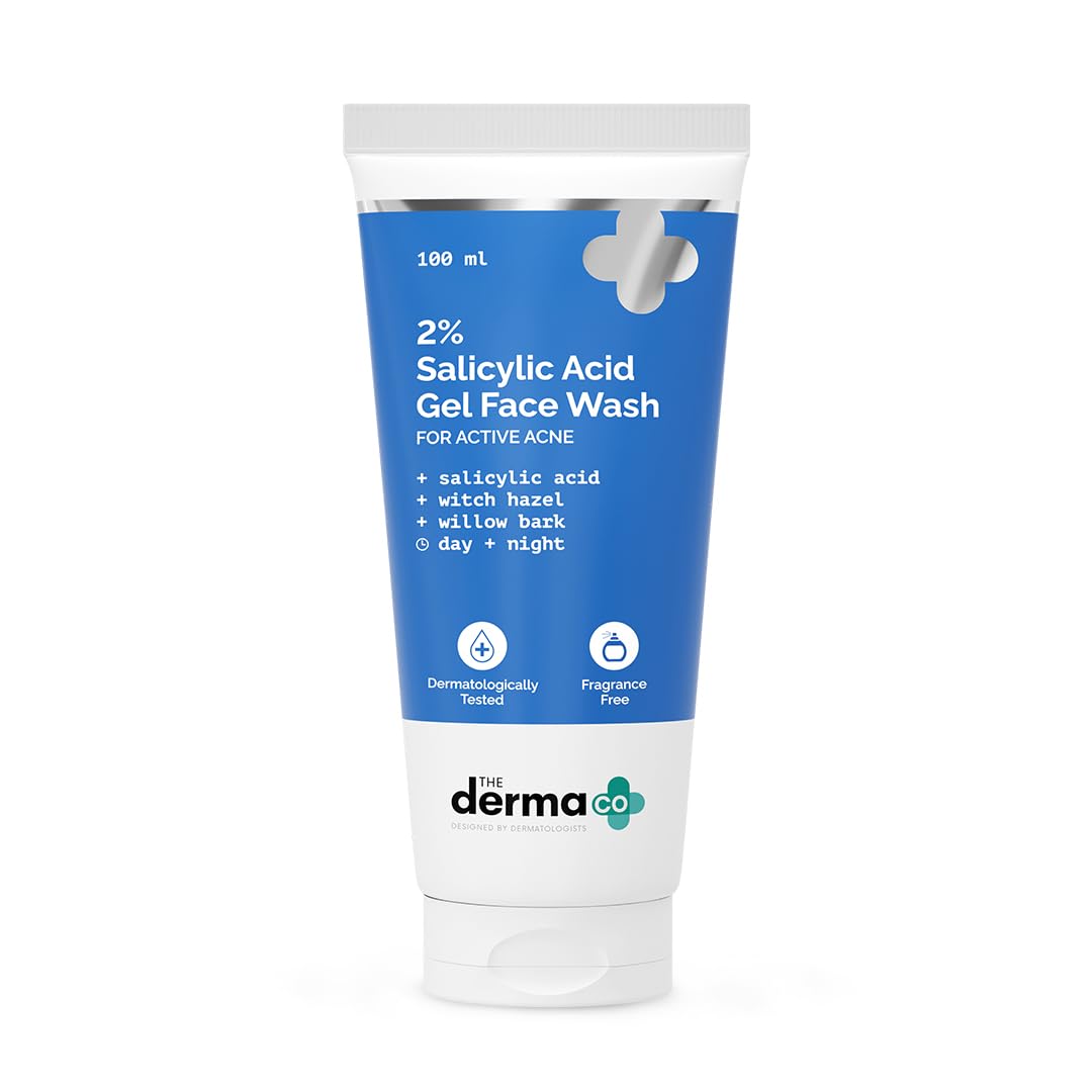 The Derma Co2% Salicylic Acid Gel Face Wash | For Oily Skin | With Salicylic Acid & Witch Hazel | Treats Active Acne| Unclog Pores | Controls Oil - 100ml