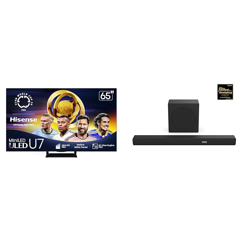Hisense 65U75QG Mini-LED 4K UHD Smart Google TV AX3100Q 3.1Ch Sound Bar with Wireless Subwoofer