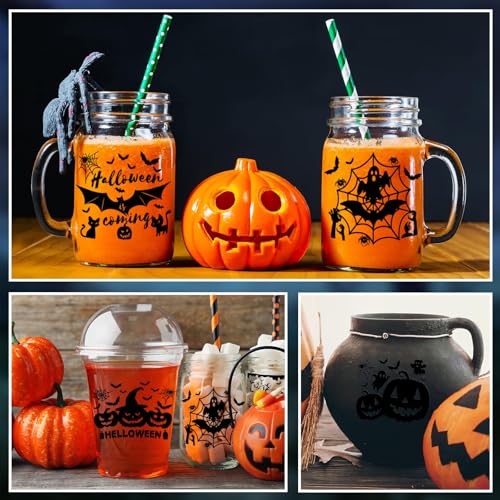 Image of 24 pcs Halloween Silhouettes Jar Decals Rub on Transfer Stickers for Crafts