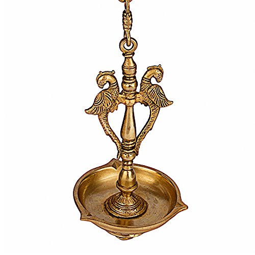 Kartique VZN756 Peacock Brass Large Hanging Diya, Gold
