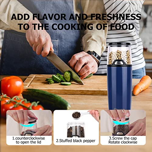 Qingrun Electric Salt Or Pepper Grinder Is Provided With Button Control For Pepper Grinder,Battery-Powered Pepper Mill,One-Hand Operation And White Light.adjustable Roughness Pepper Grinder.blue #TOP1