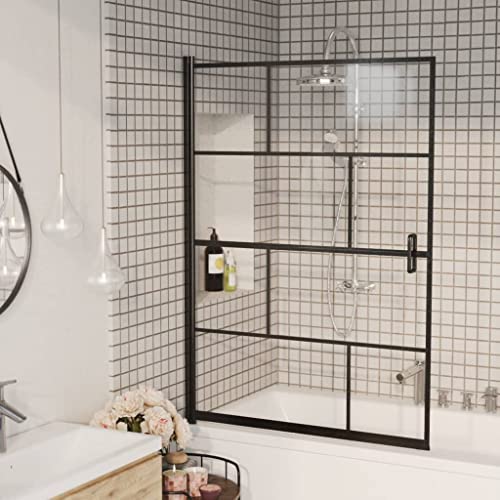 Runheo Cabina de ducha ESG 100 x 140 cm negro con perfil de aluminio, cristal de seguridad, asa, nicho, ducha, mampara de ducha, mampara de ducha para baño y bañera