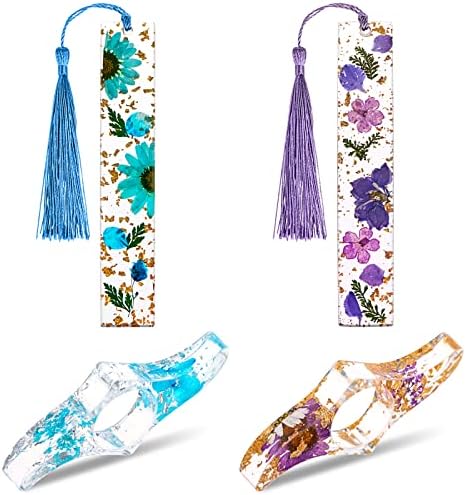 Kavoc 4 Pieces Flower Acrylic Bookmarks Book Page Holder Floral Bookmarks with Colorful Tassels Transparent Page Holders Perfect Gift for Mother's Day Teachers'Day (Blue/Purple)