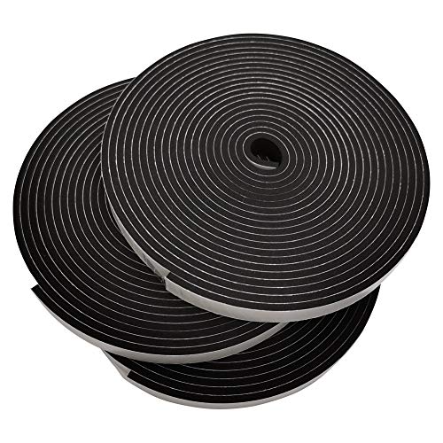 Rubber Insulation Foam Tape Self Adhesive Weather Stripping 1/2 Inch Wide X 1/8 Inch Thick Total 50 Feet Long ?16.5ft x 3 Rolls?