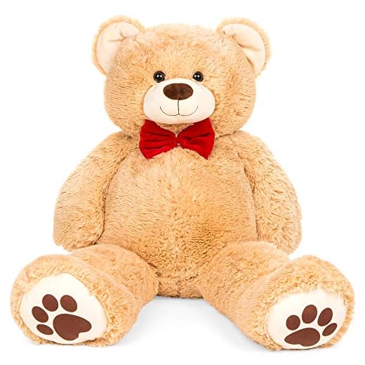 Best Choice Products 38in Giant Super Soft Plush Cuddly Teddy Bear Stuffed Animal Toy for Bedroom, Kids Playroom w/Bow Tie, Footprints - Brown
