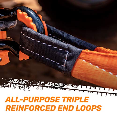Image of Tow Strap by RoofPax | 3 inch x 20 ft. Off Road Recovery Rope | 30,180 lb Break Strength Capacity | Heavy Duty Winch Strap with Triple Reinforced End Loops | Essential Recovery Kit for Getting Unstuck