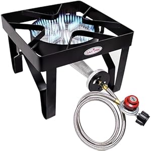 GasOne 200K BTU Propane Burner – Heavy-Duty Propane Stove – Outdoor Burner with Adjustable 0-20Psi Regulator and Steel Braided Hose – Ideal for Home Brewing, Turkey Fry GasOne 200K BTU Propane Burner–Heavy Duty Propane Stove–Outdoor Burner with Adjustable 0 20Psi Regulator and Steel Braided Hose–Ideal for Home Brewing Turkey Fry