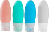 Kit Viagem com 4 Frascos em Silicone para Shampoo, Condicionador, Creme e Sabonete Líquido, com Capacidade de 90ml - Premium