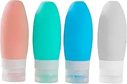 Kit Viagem com 4 Frascos em Silicone para Shampoo, Condicionador, Creme e Sabonete Líquido, com Capacidade de 90ml - Premium