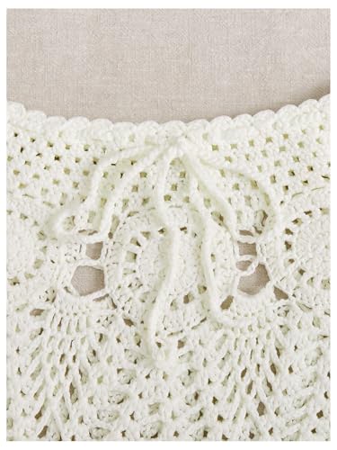 Verdusa Women's Hollow Out Crochet Knit Skirt Drawstring High Waist Mini Cover Up Skirt4