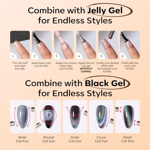 Image of modelones Brown Cat Eye Gel Nail Polish Latte Shimmer 9D Magnetic Cateye Gel Nail Polish UV LED Soak Off Winter Nail Manicure 15ML