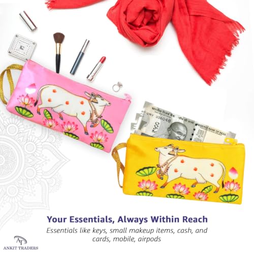 Image of Traditional Embroidered Zipper Purse for Women | Return Gifts for Baby Shower, Haldi, Mehendi, Wedding | Multicolor Ethnic Pouch Set