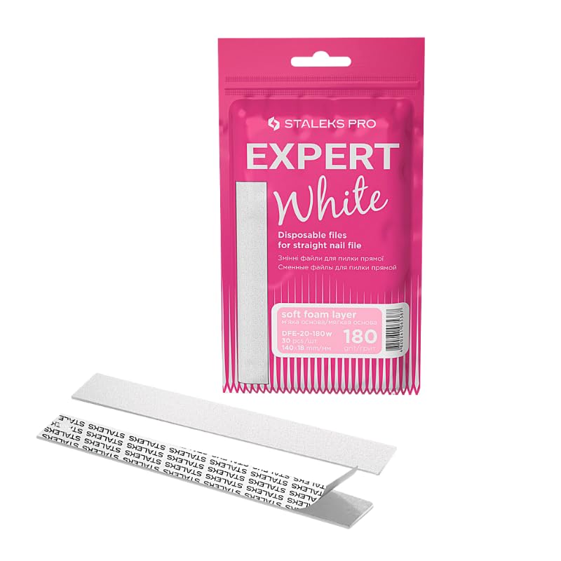 STALEKS PRO Expert 20 White Disposable Adhesive Soft Foam Nail Files Straight Nail Files Refill 30pcs (180 Grit)