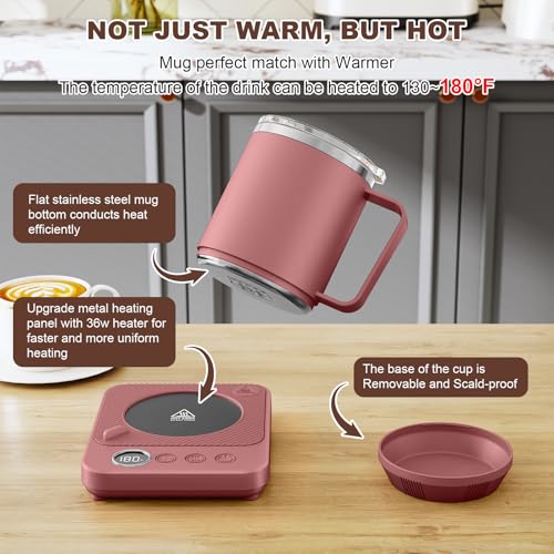 Image of Felibeaco Coffee Mug Warmer & Mug Set for Desk, Smart Coffee Cup Warmer with 16oz Heated Mug, Cup Heater with Auto Shut Off for Office /Home, Coffee Gifts for Women /Men /Dad on Father's Day, Red
