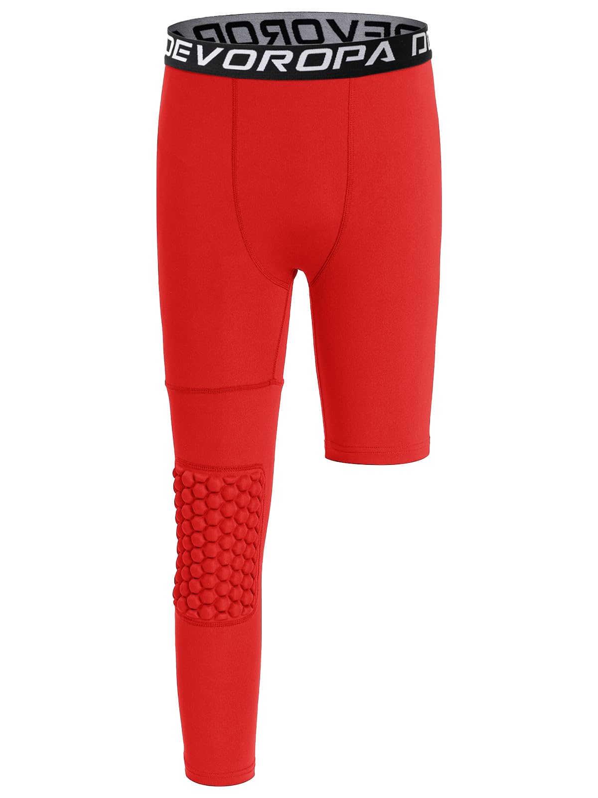 DEVOROPA Youth Boys' Compression Pants with Knee Pads 3/4 Basketball Athletic Tights Quick Dry Sports Workout Leggings