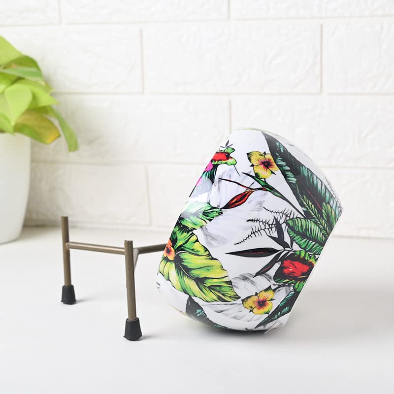 Image of FlowerAura Decorative Set of 4 Yellow Printed Metal Pot Vase with Stand for Table Corner, Living Room, Bedroom, Balcony, Office /Home Decoration | Without Plant | (15x10CM)