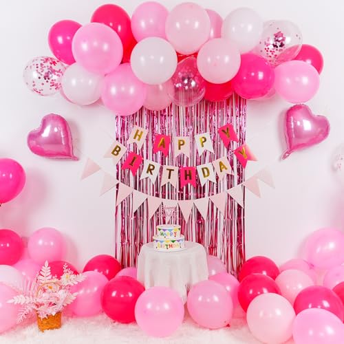 Image of Hot Pink Birthday Decorations For Girls, Birthday Birthday Balloons Set