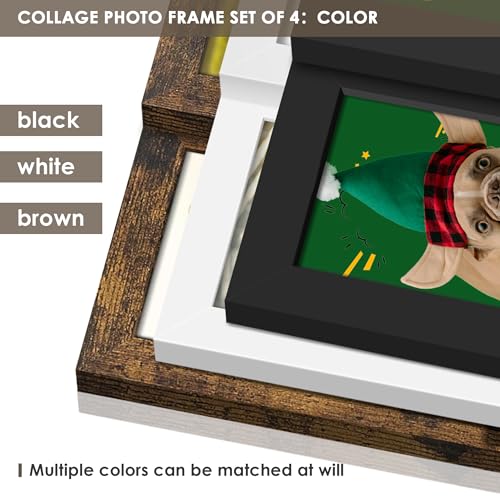 Image of DUENPY 3.5x5 Photo Frame Tempered Glass For 4 3.5x5 Photos Brown | Sturdy Tempered Glass Offers Clear View, Flexible Display Methods to Preserve Your Tiny Precious Memories