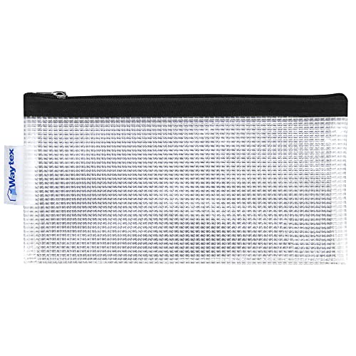 WAYTEX Pochette Transparente Zippée, Trame textile Résistante, en EVA sans PVC, format 22 x 11 cm - fermeture Noire